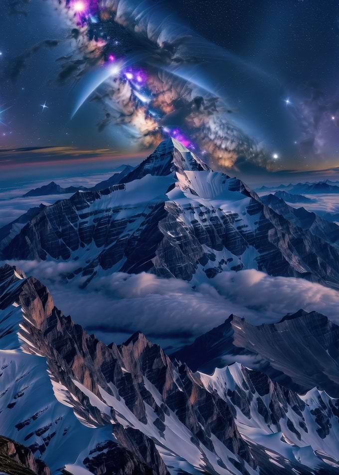 Snowy Mountain Under Milky Way
