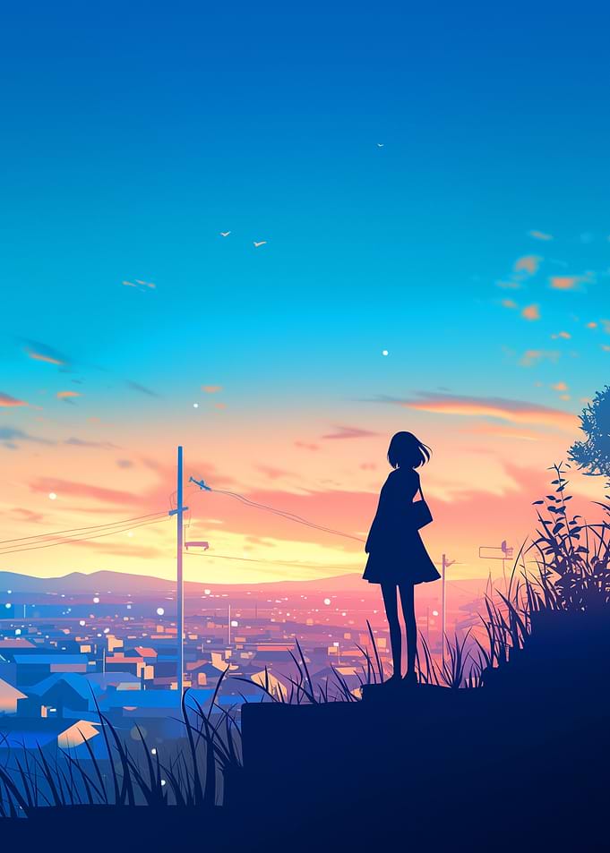 Anime Girl Sunset Silhouette