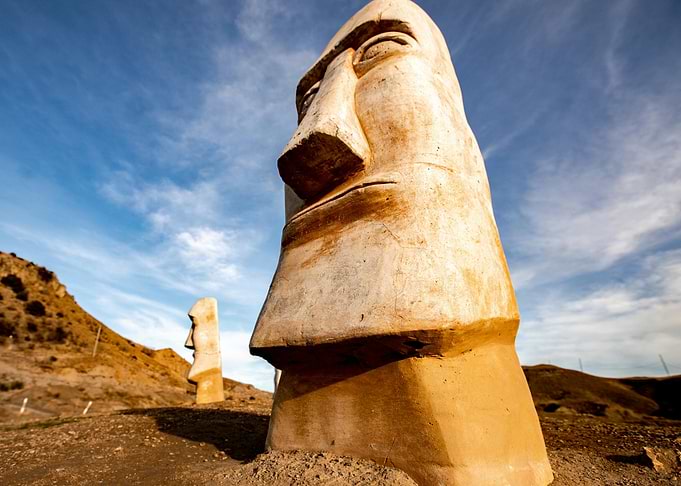Moai Statues in Landscape