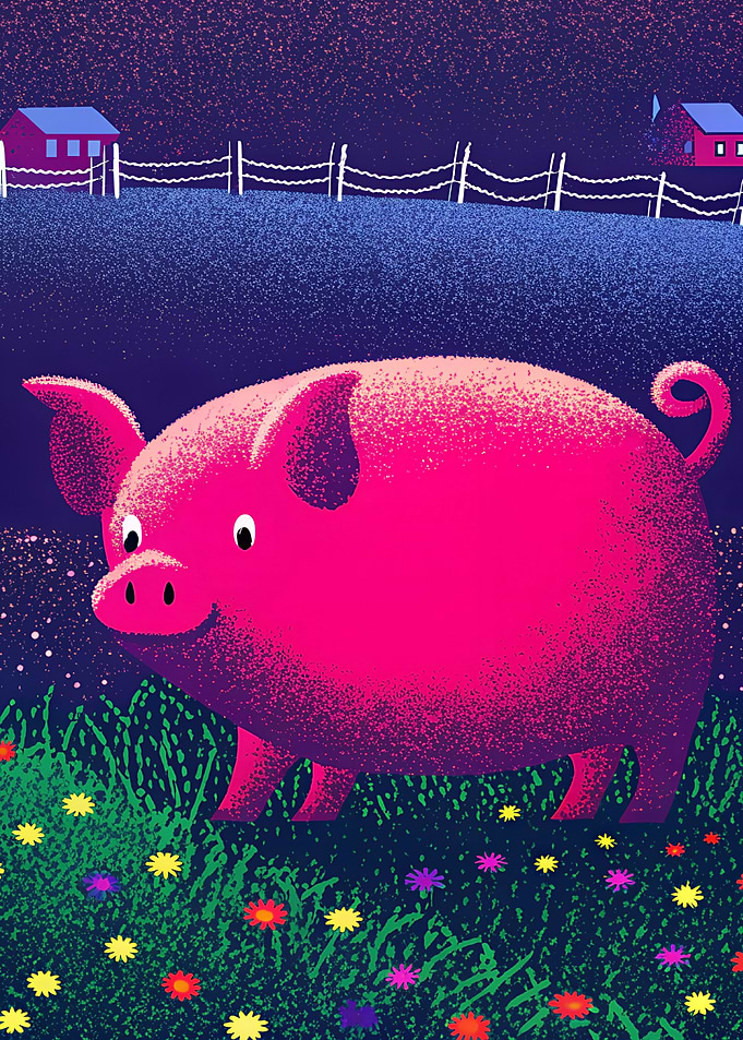 Pink Pig in Field