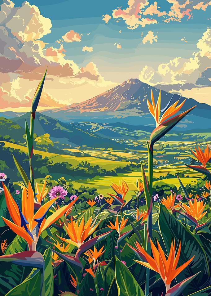 Mountain View with Bird of Paradise