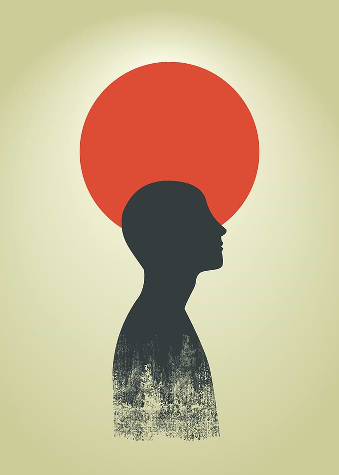 Silhouette with Red sun