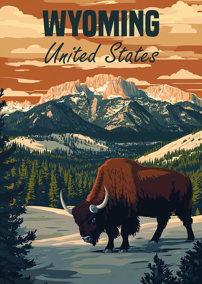 Wyoming Bison Landscape Poster