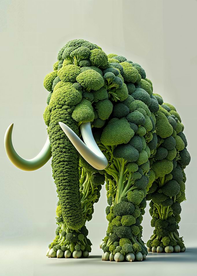 Broccoli Sculpture of a Mammoth 3D