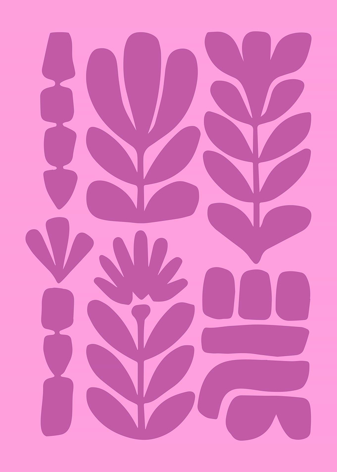Playful Purple Botanical Silhouettes on Pink