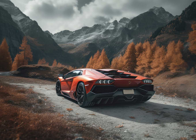 Orange Lamborghini in Mountains