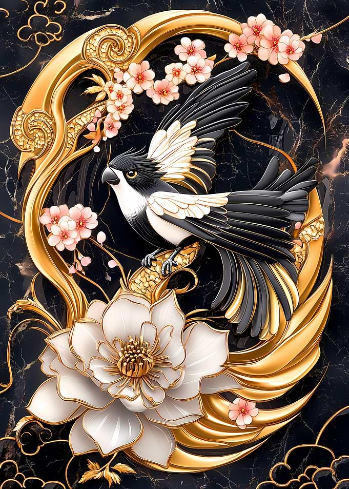 Gold Parrot Bird & Flower