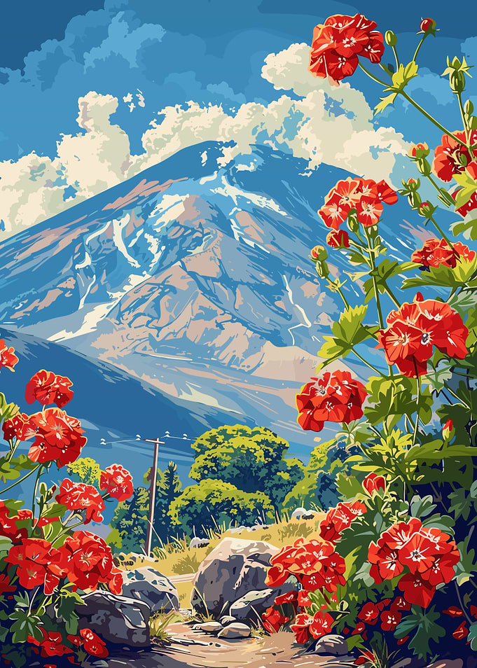 Mountain Landscape with Flowers