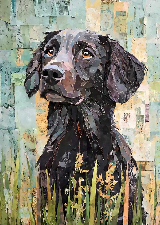 Flat-Coated Retriever Paper Collage