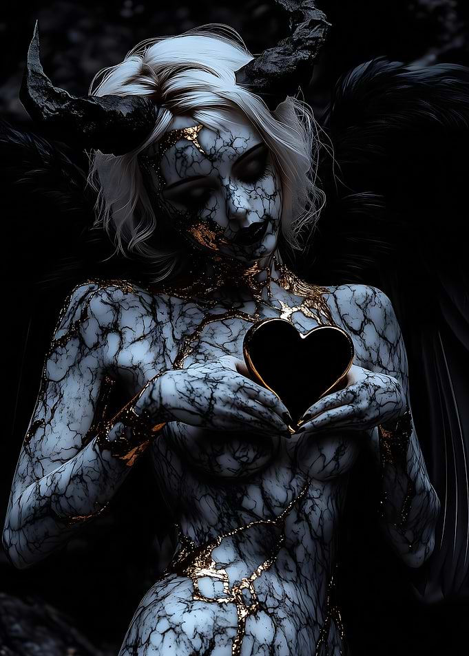 Marble Angel with Black Heart
