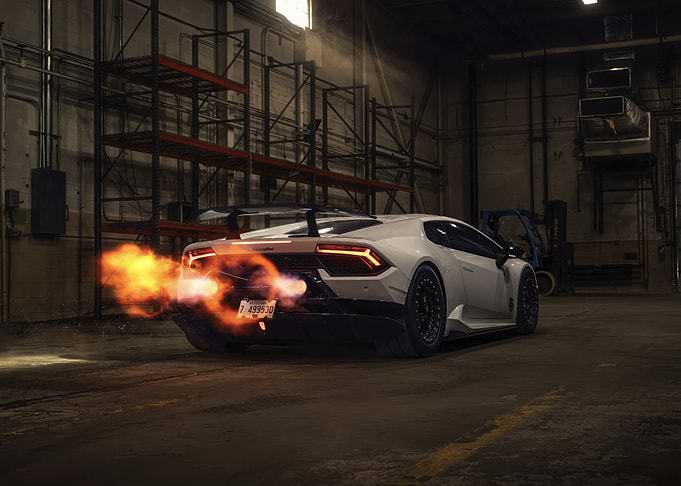 White Lamborghini huracan with Flames