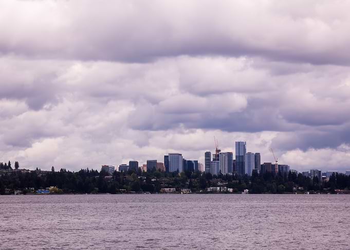 City of Bellevue, Washington Skyline with Cloudy Sky