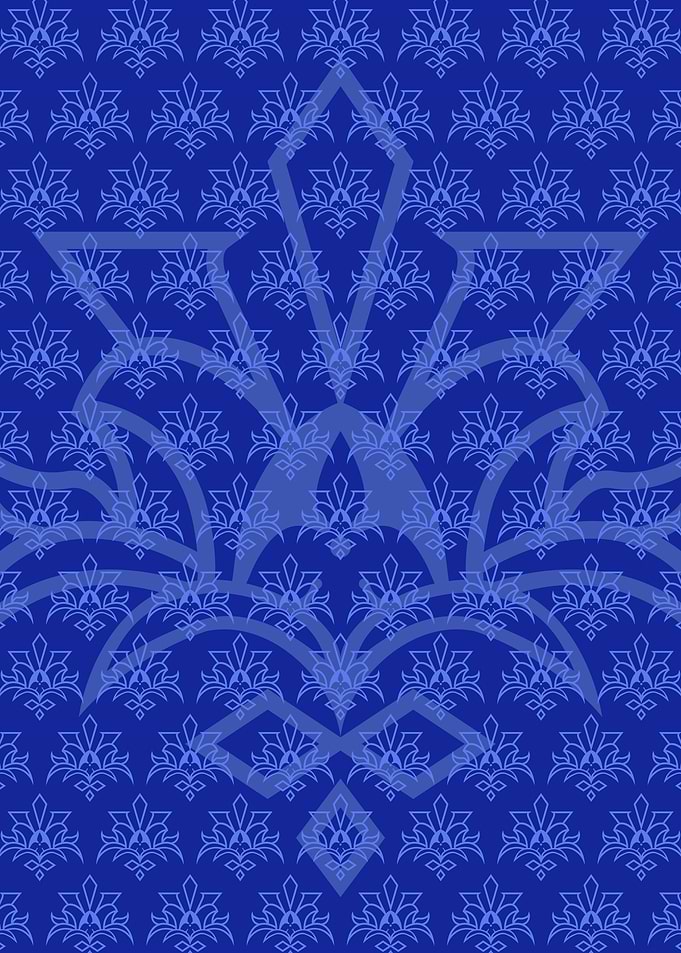 Batik Riau Blue Damask Pattern Shadow