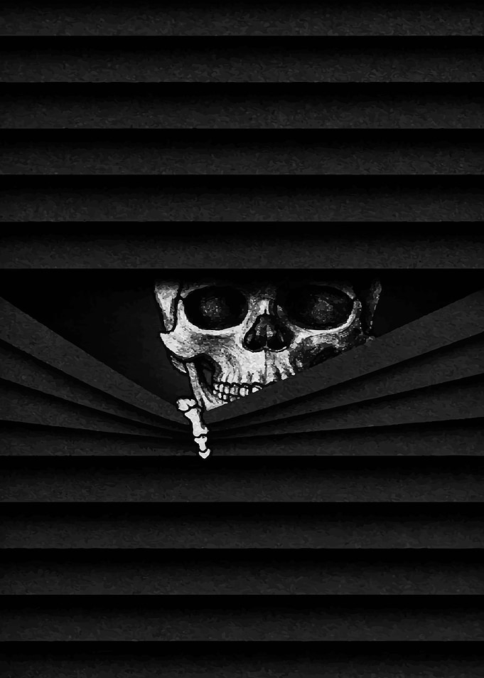 Skeleton Peeking Through Blinds