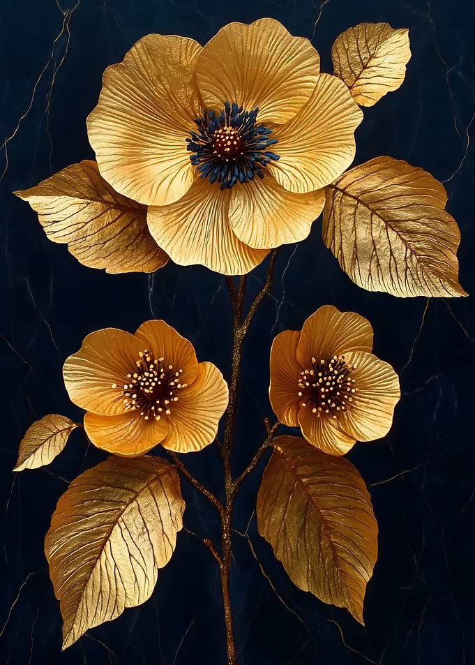 Golden Floral Art Japanese Landscape