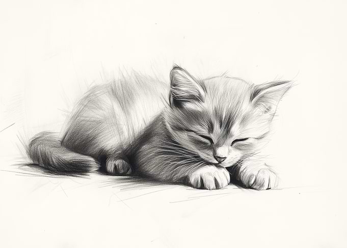 Sleeping Kitten Drawing