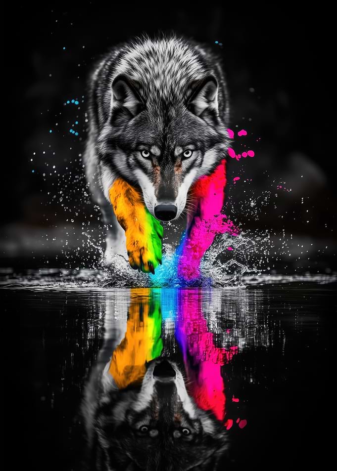 Wolf in Rainbow Splash