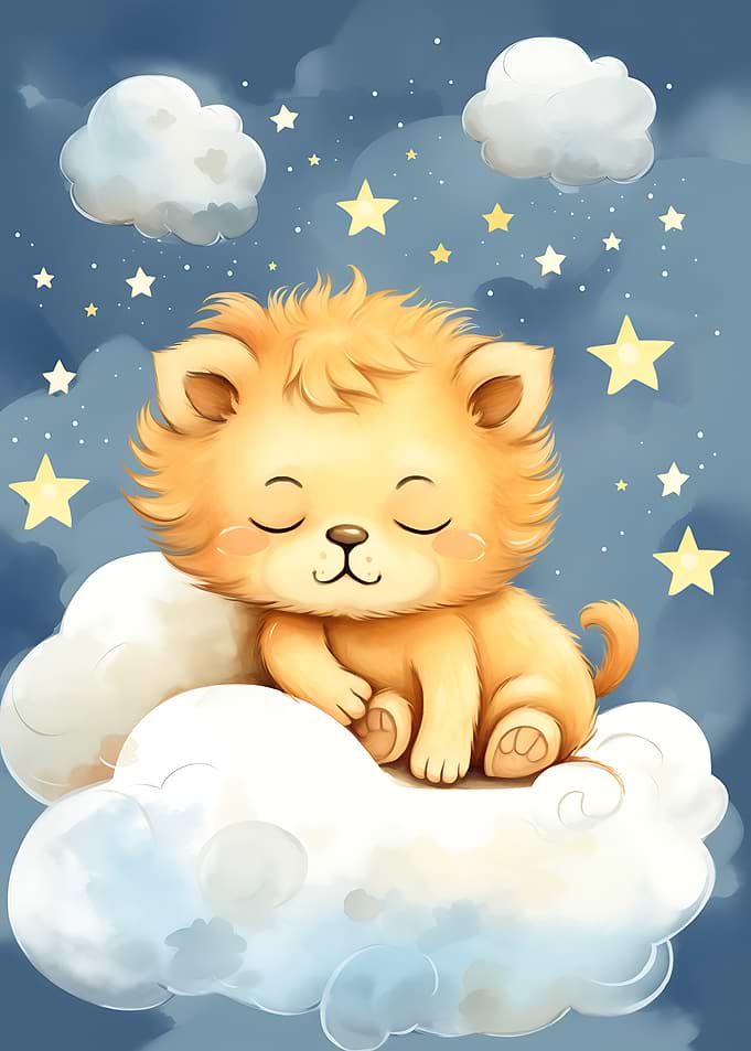 Sleeping Lion Cub on Cloud