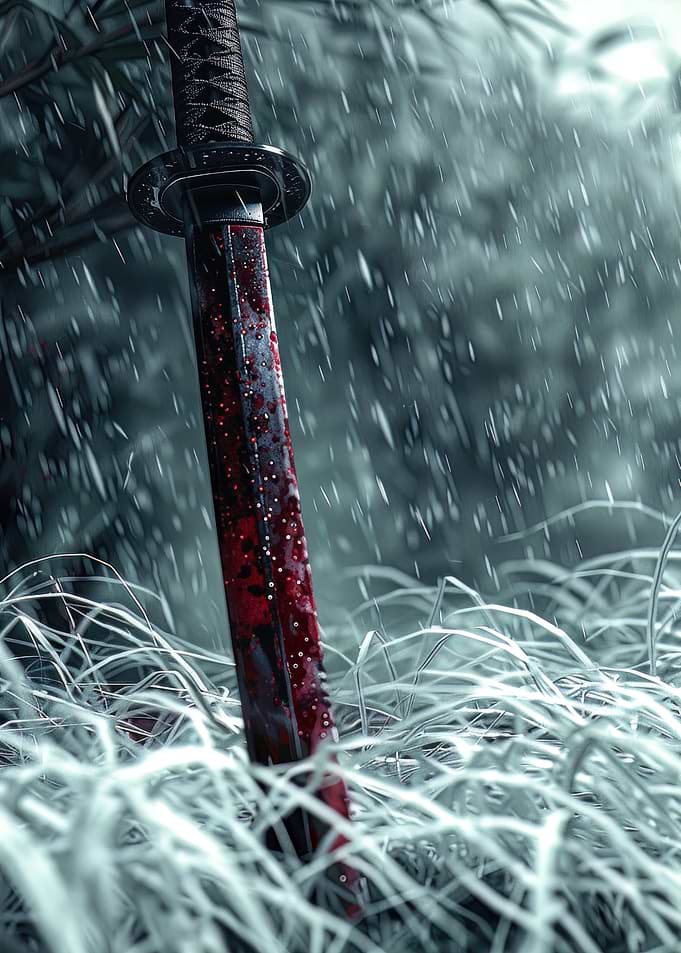 Bloodstained sword in Rain