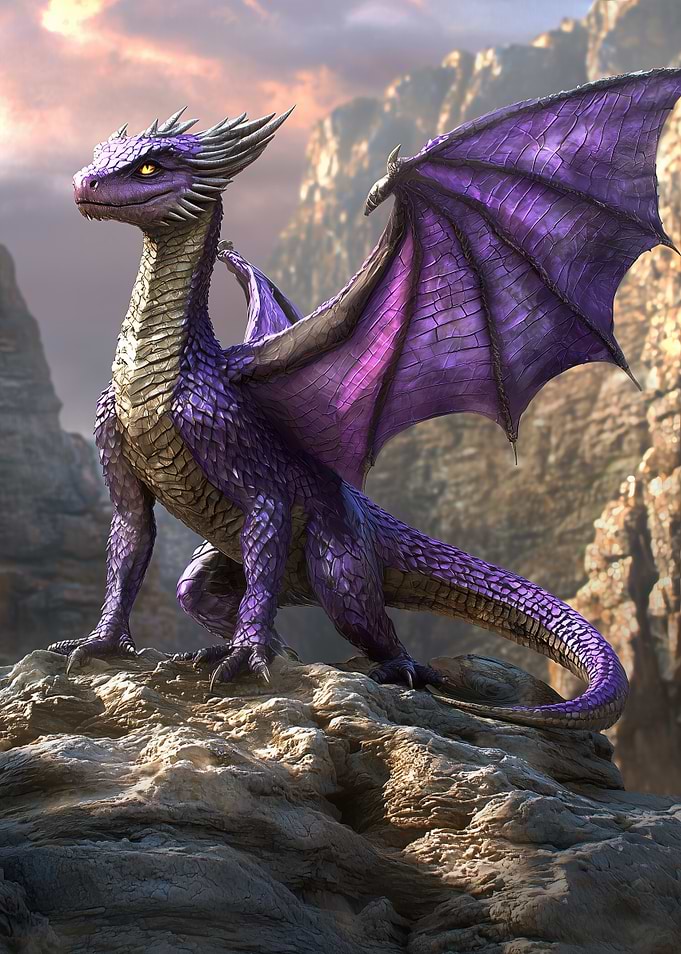Purple Dragon on Cliff