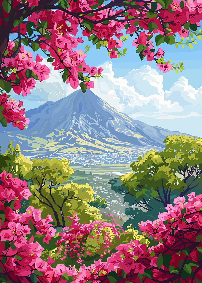Mountain View with Flowers