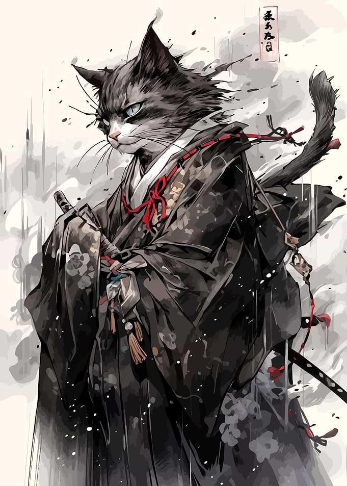 Samurai Cat Art Print