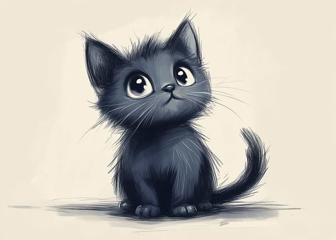 Cute Black Kitten Illustration