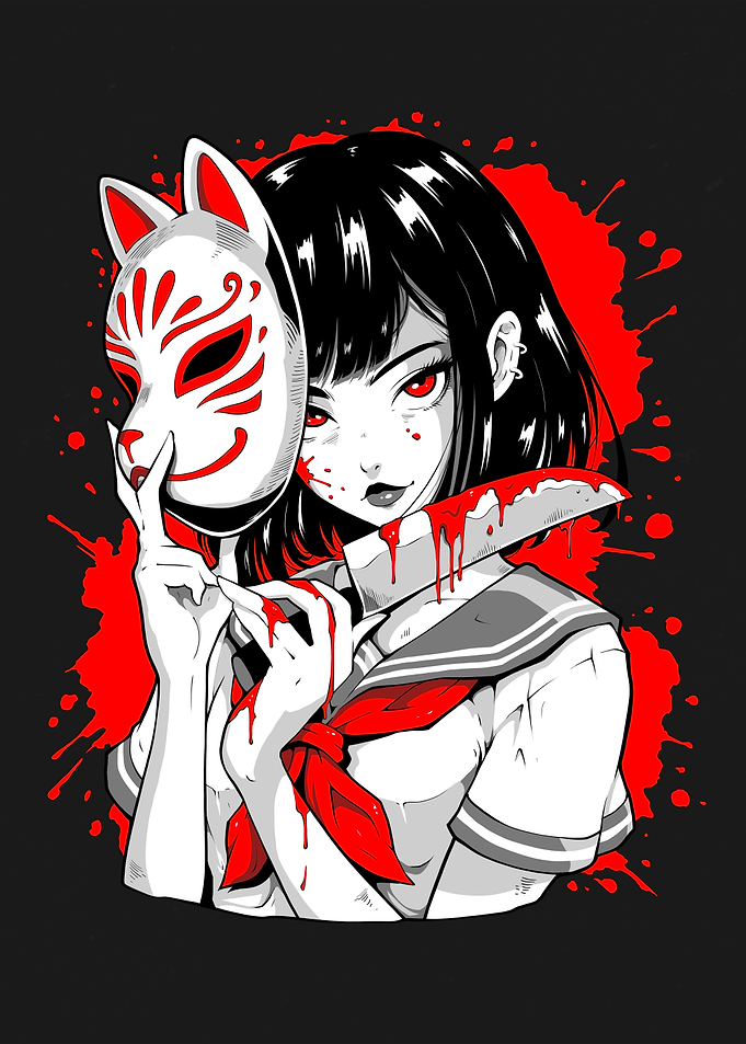 Anime Girl with Kabuki Mask and Knife