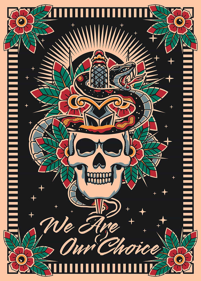 Skull, Snake, and Dagger Tattoo
