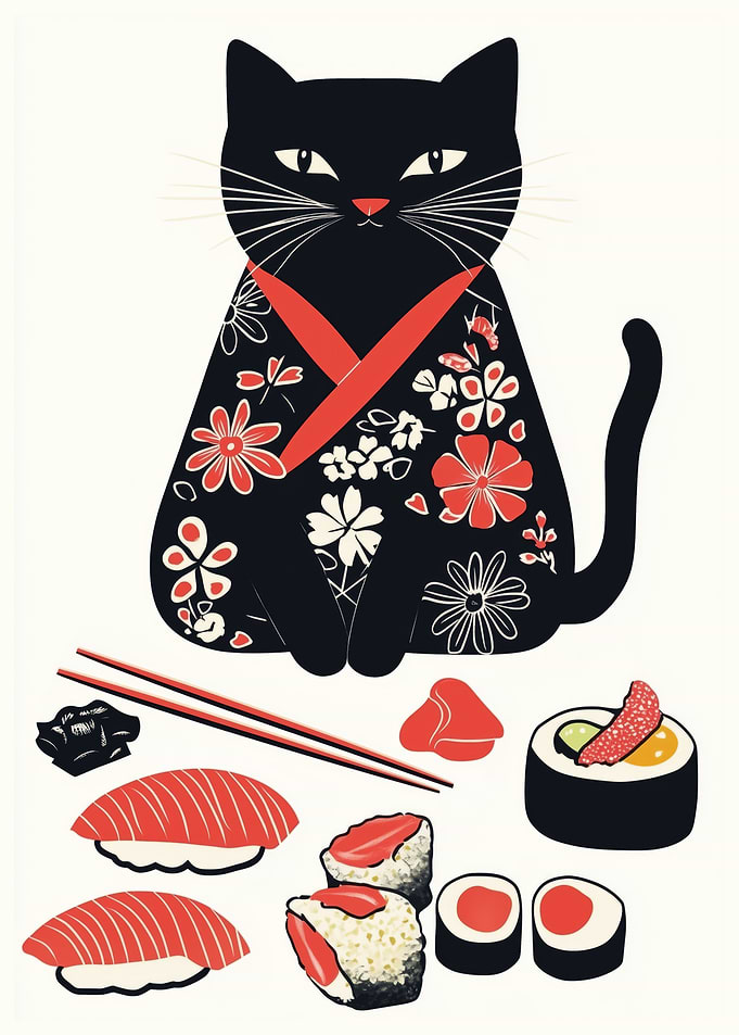 Chic Kimono Cat Poster
