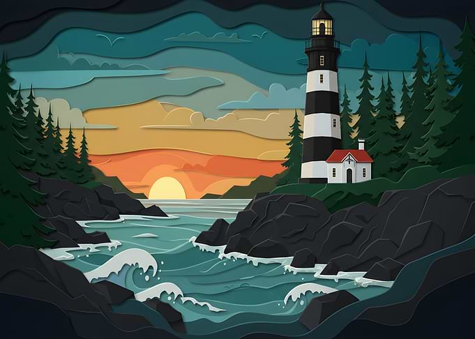 Lighthouse Sunset Seascape