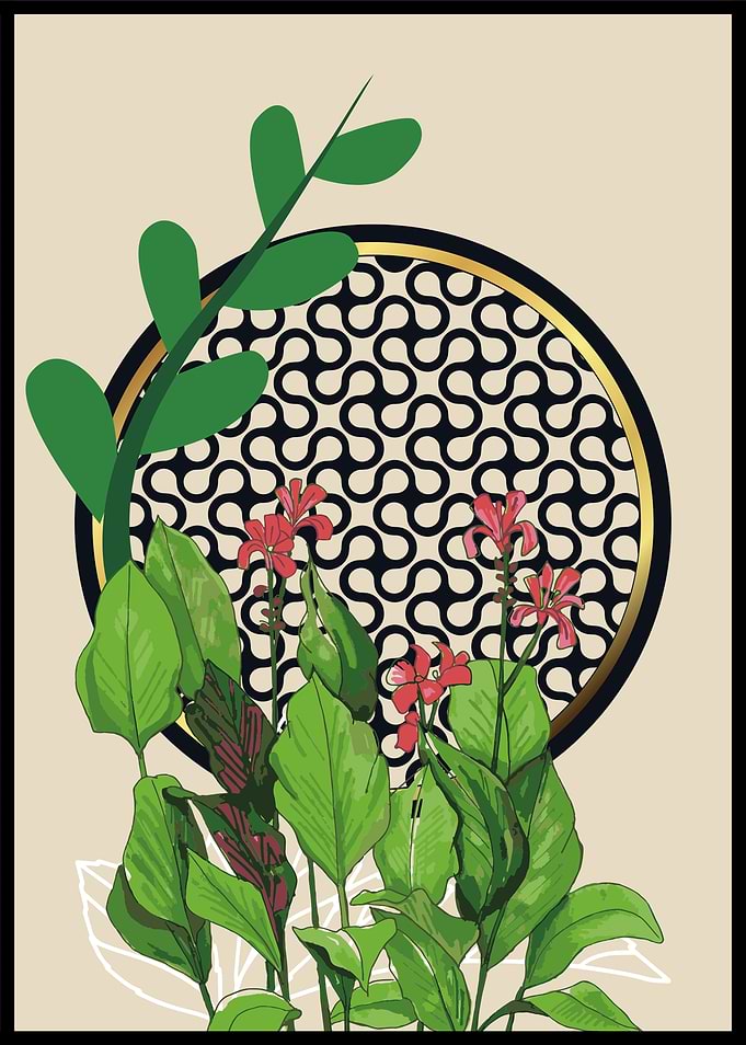 Floral Art with Geometric Circle