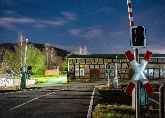 Nighttime Railroad Crossing