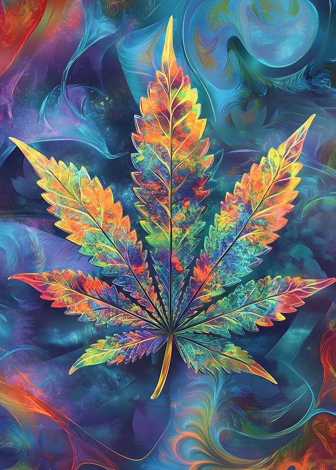 Tie-Dye Cannabis Leaf Floral Art