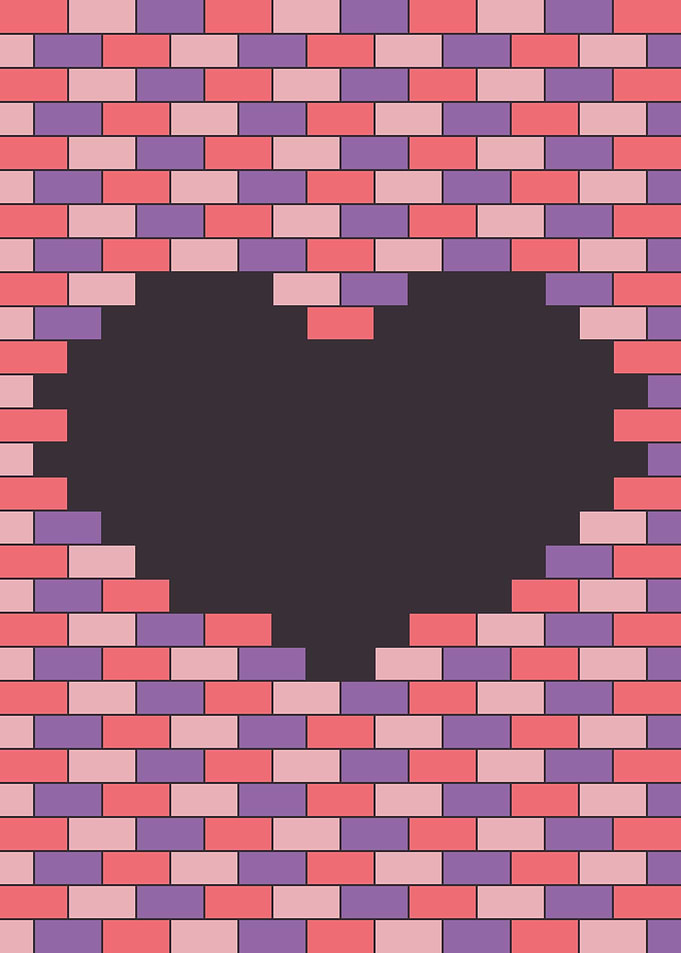 Brick wall with heart shaped hole