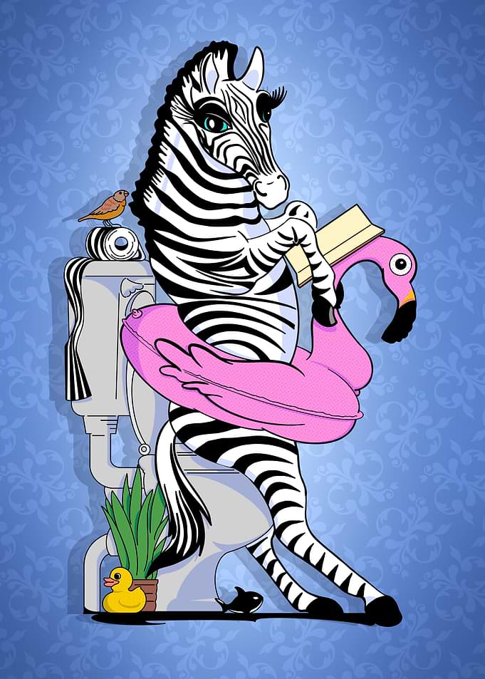 classy Zebra Reading on Toilet