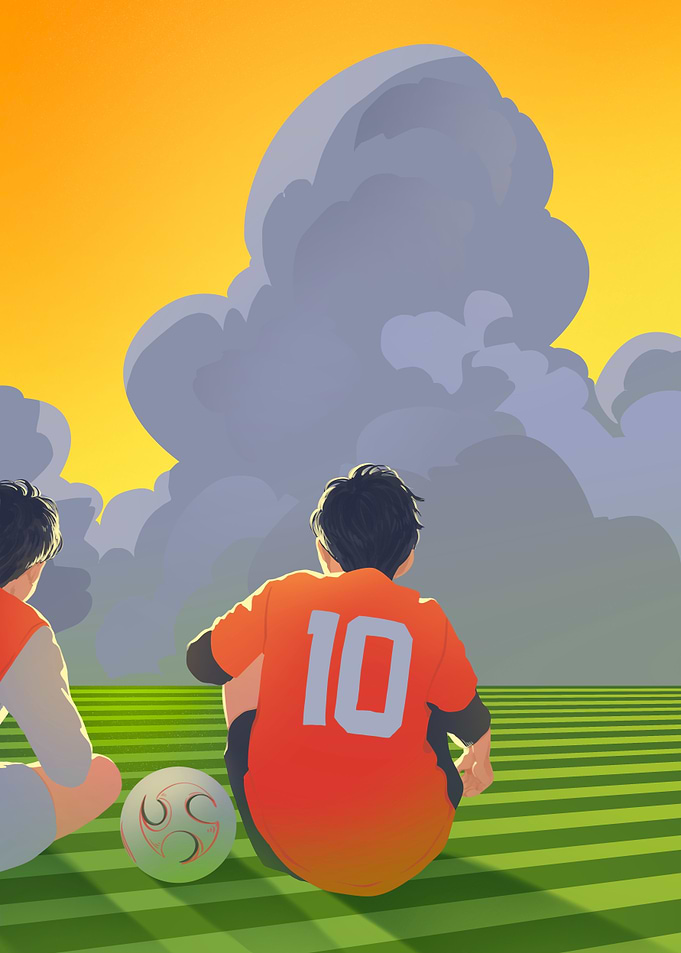 Soccer Players Under Cloudy Sky