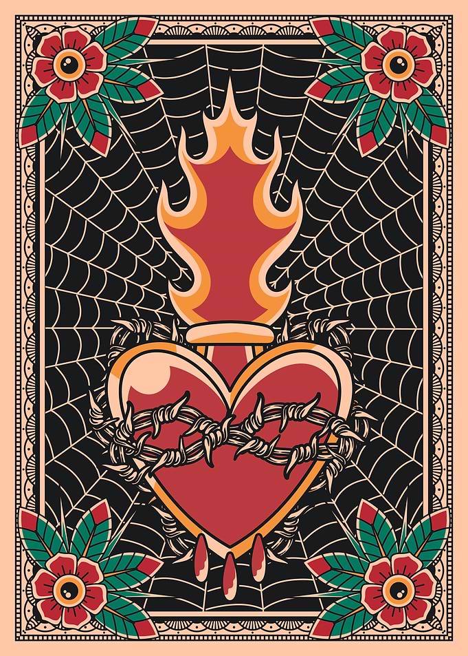 Flaming Sacred Heart Tattoo