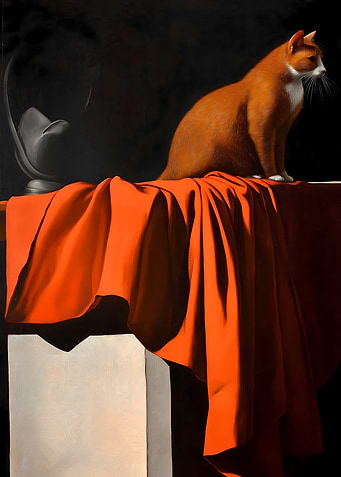 Cat on Red Drape