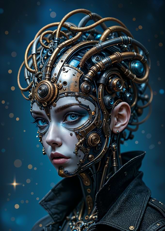 Futuristic Humanoid in Sleek Leather Jacket