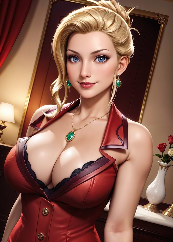 Blonde Woman in Red Dress