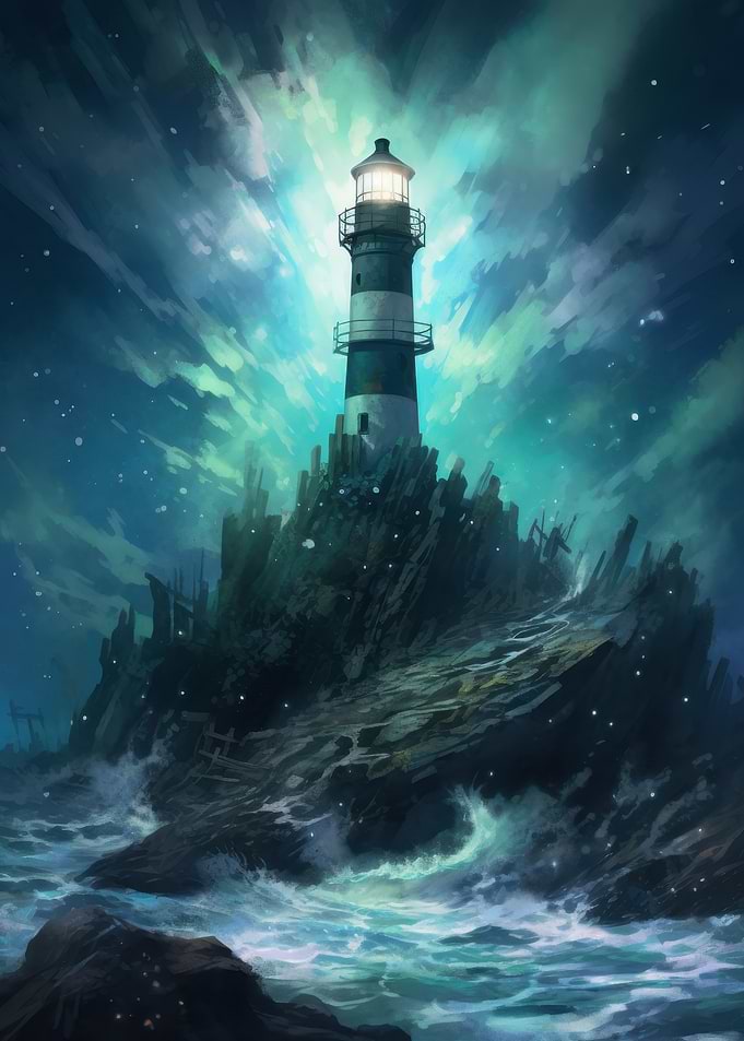 Lighthouse on a Rocky Shore