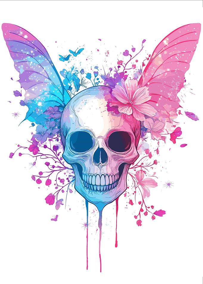 Floral Skull with Wings