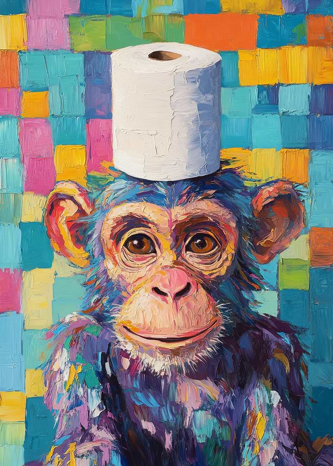 Chimpanzee with Toilet Paper Hat