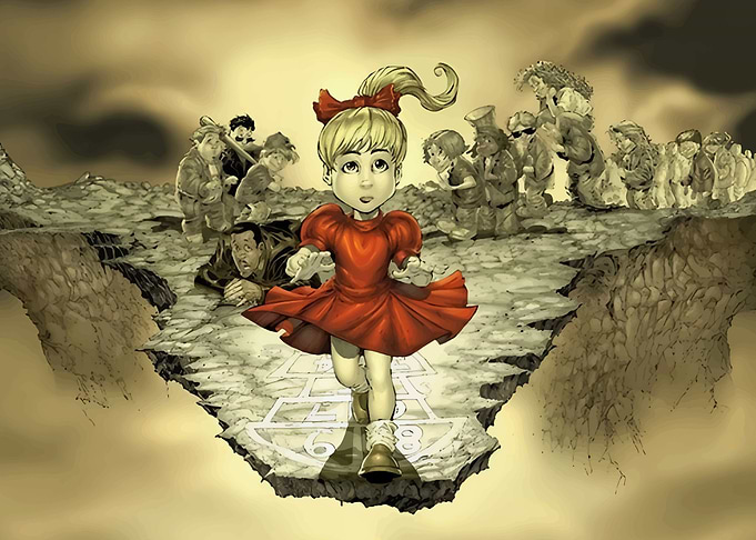 Korn Little Girl Running on Cliff