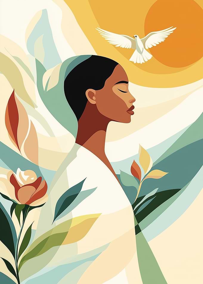 Woman with Dove and Flowers