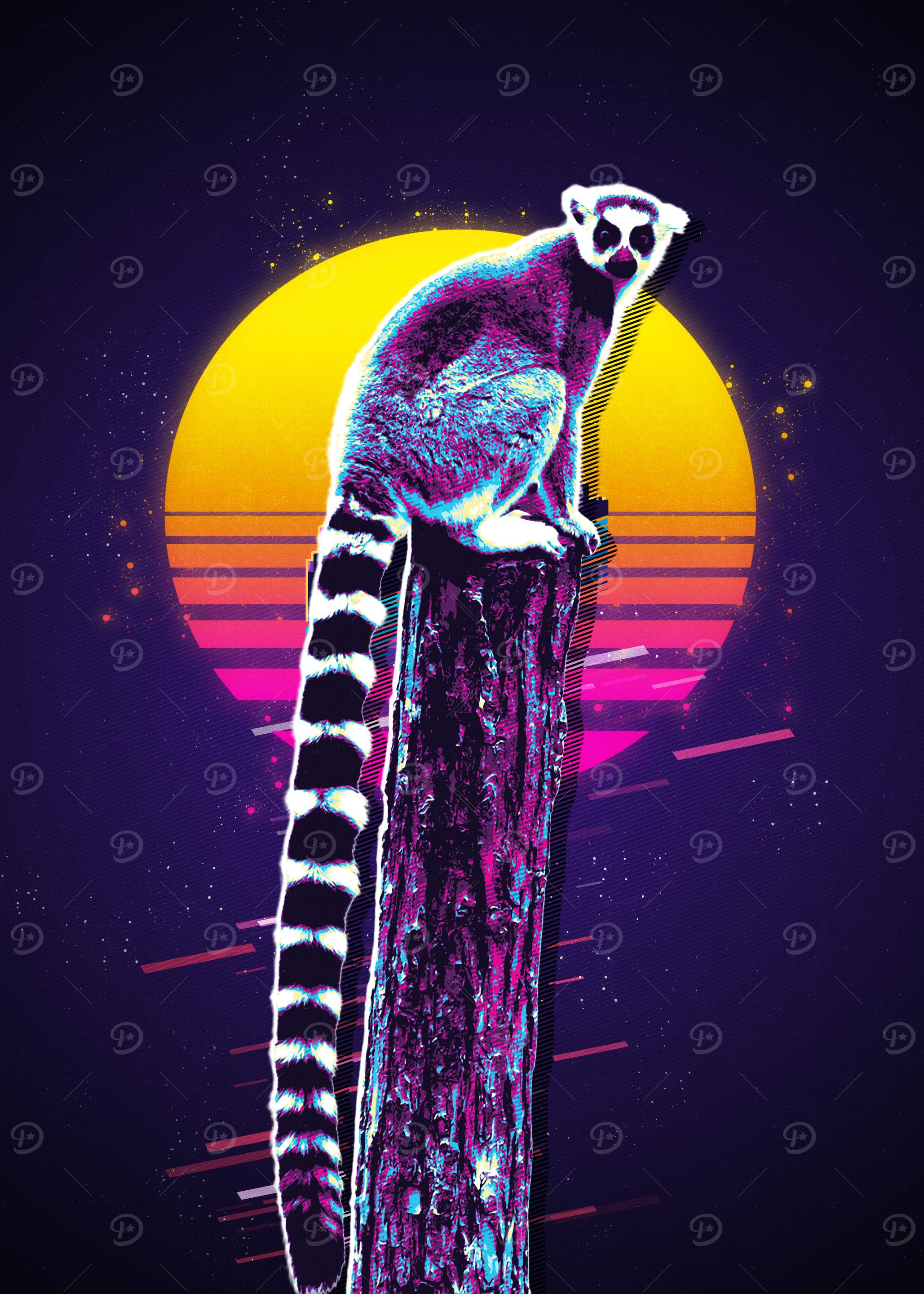 Lemur in Retro Style