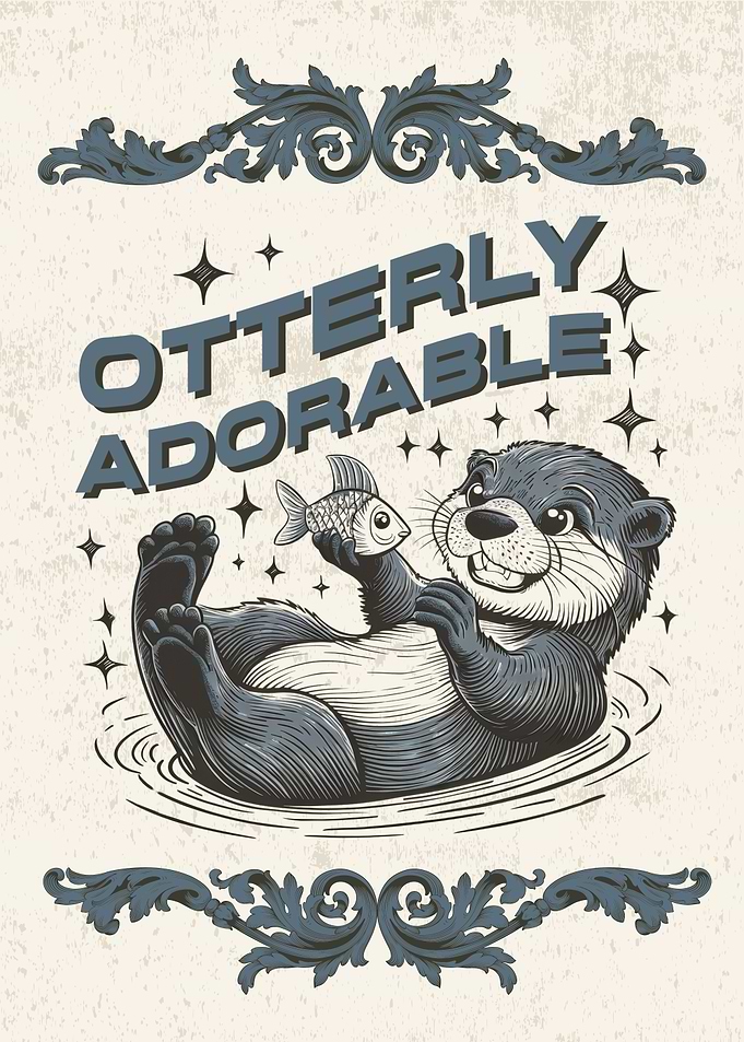 Vintage Otter Illustration Animal Pun
