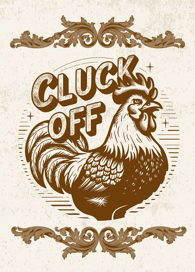 Vintage Style Cluck Off Rooster Design
