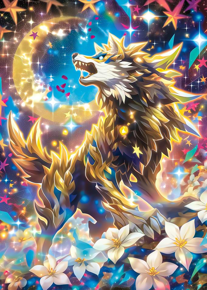 Golden Wolf & Crescent Moon